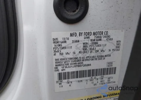 2011 Ford Expedition Xlt из США, поврежденный, VIN 1FMJU1J57BEF20285